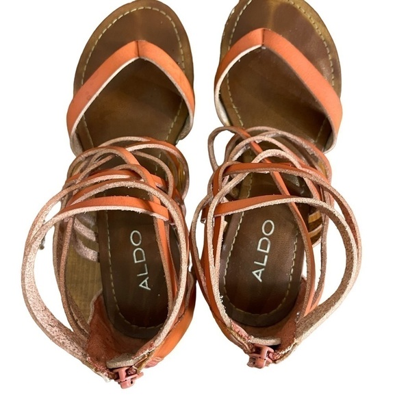 GUC Aldo sandals, gladiator style, leather, coral coloured, size 38. - Picture 6 of 8